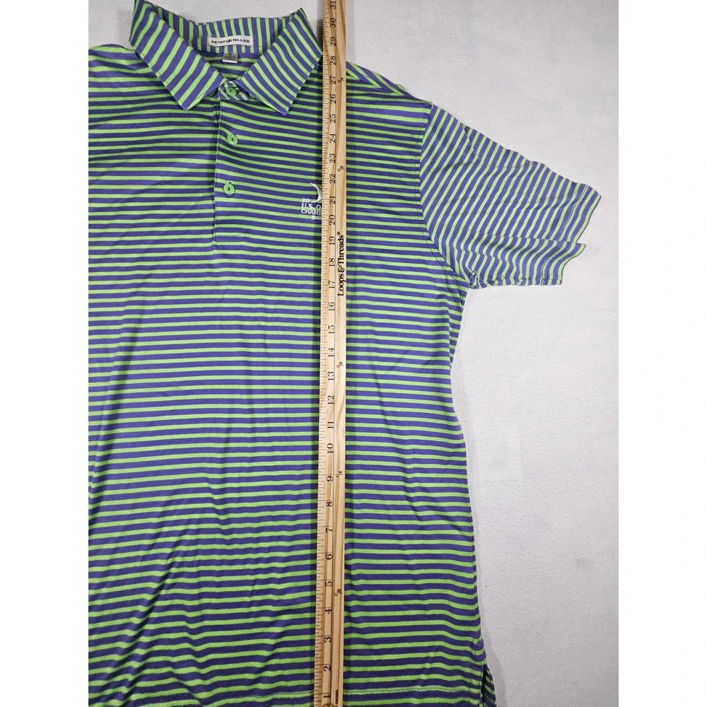 Peter Millar Men M 2015 US Open Chambers Bay Polo Shirt Purple Lime Green Stripe